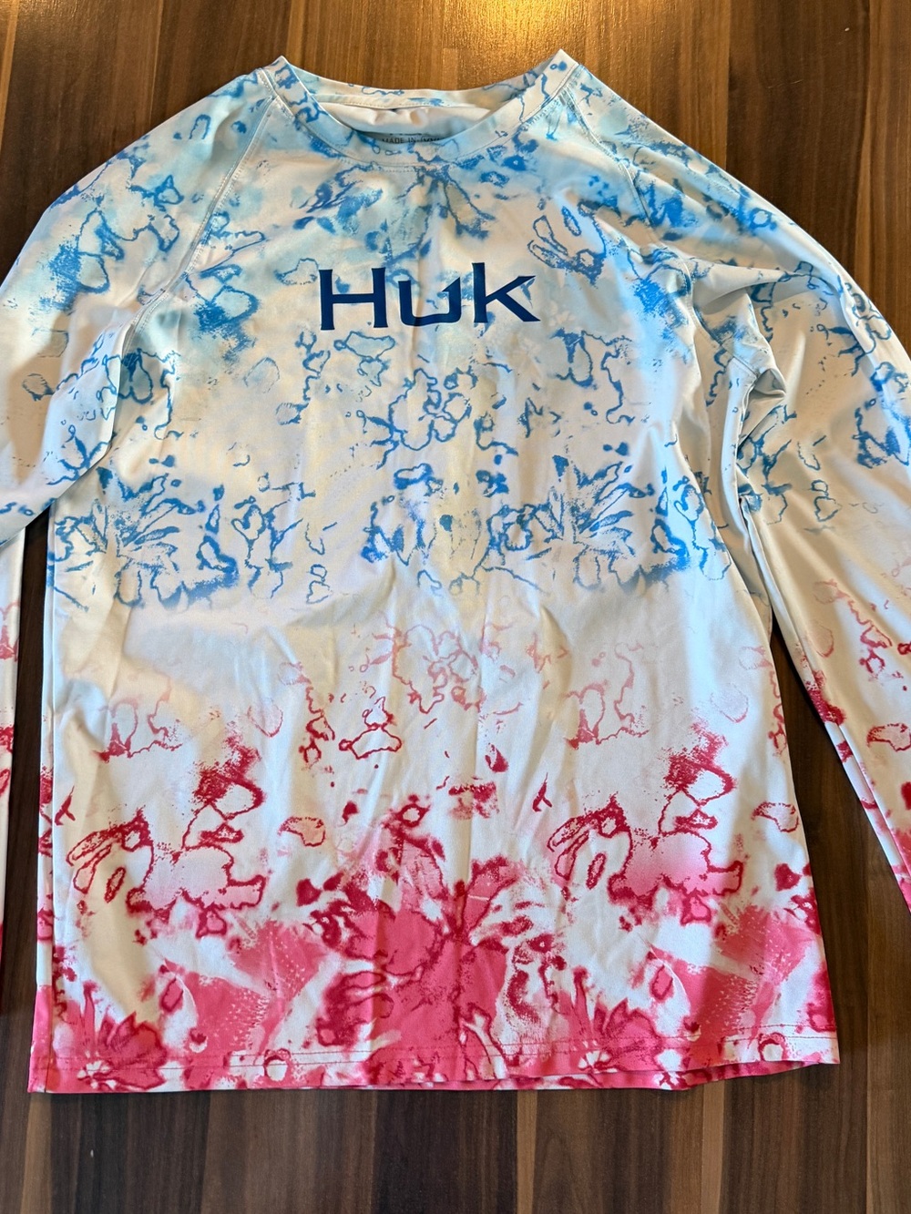 Huk Youth Long Sleeve Performance Shirt in Blue and Pink Tie-Dye